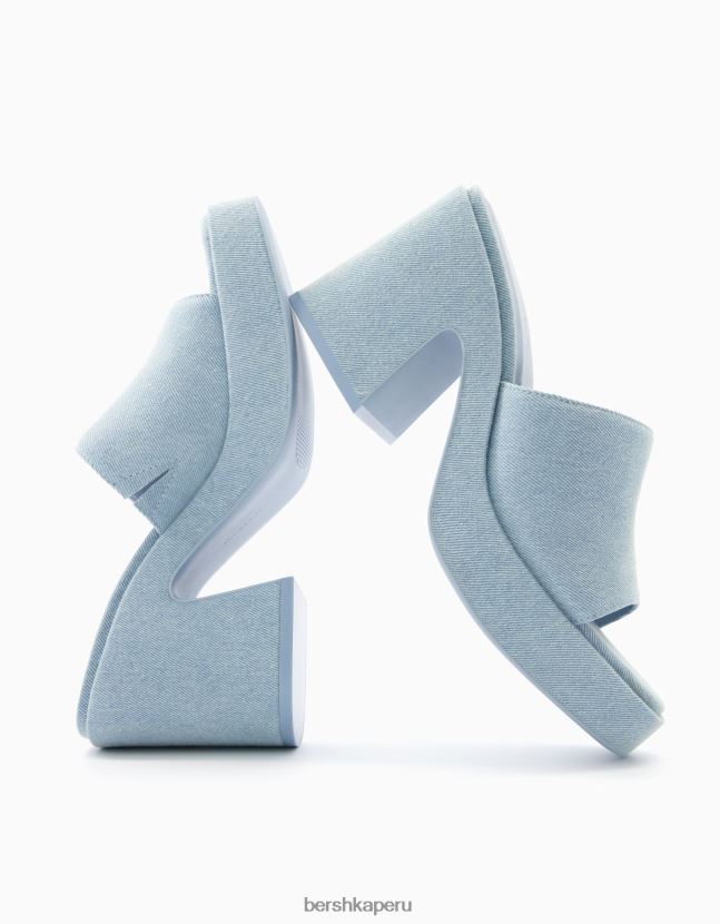 lavado azul Bershka mujer mules de mezclilla con plataforma 806J6B1965