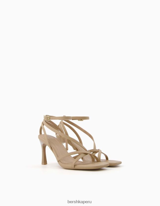 arena Bershka mujer sandalias de tiras con tiras en el tobillo 806J6B2176