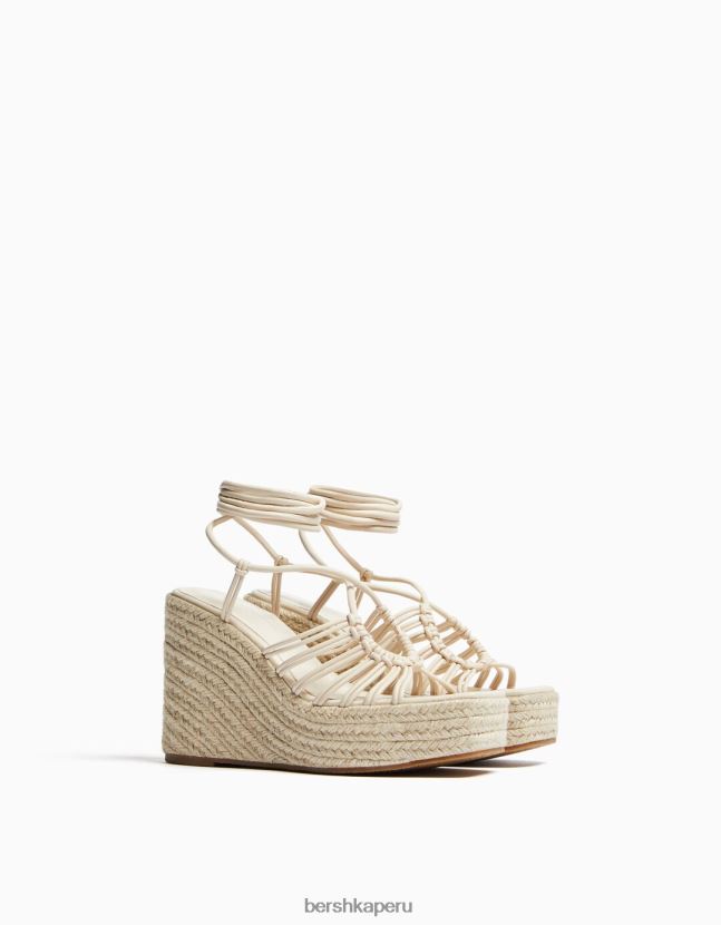crudo Bershka mujer alpargatas con tiras y cuña con cordones 806J6B2180