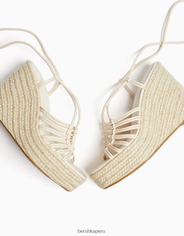 crudo Bershka mujer alpargatas con tiras y cuña con cordones 806J6B2180