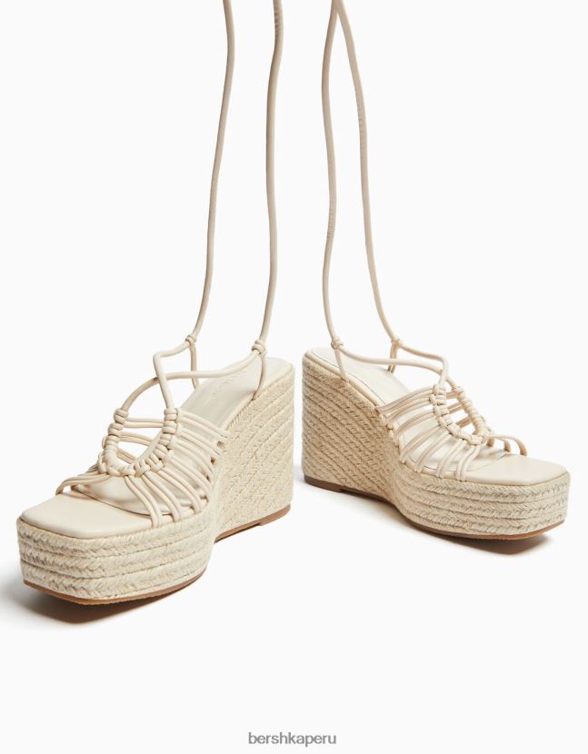 crudo Bershka mujer alpargatas con tiras y cuña con cordones 806J6B2180