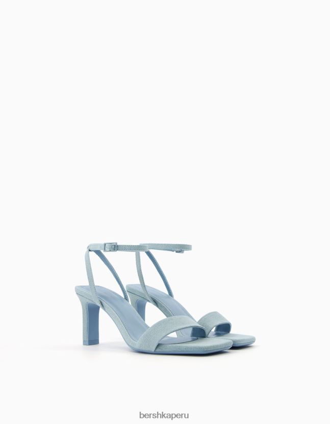 exclusivo Bershka mujer sandalias de tiras de mezclilla de tacón alto con pulsera en el tobillo 806J6B1846