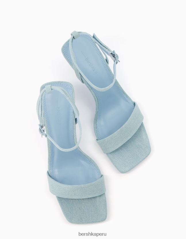 exclusivo Bershka mujer sandalias de tiras de mezclilla de tacón alto con pulsera en el tobillo 806J6B1846