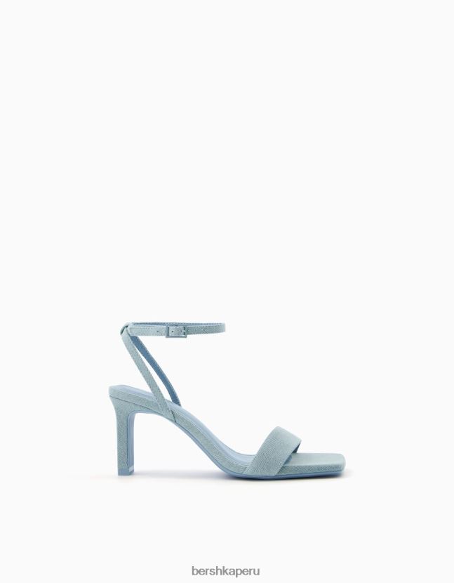 exclusivo Bershka mujer sandalias de tiras de mezclilla de tacón alto con pulsera en el tobillo 806J6B1846