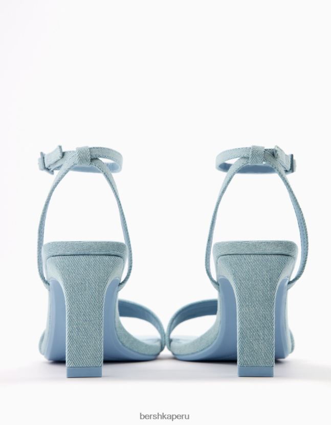 exclusivo Bershka mujer sandalias de tiras de mezclilla de tacón alto con pulsera en el tobillo 806J6B1958
