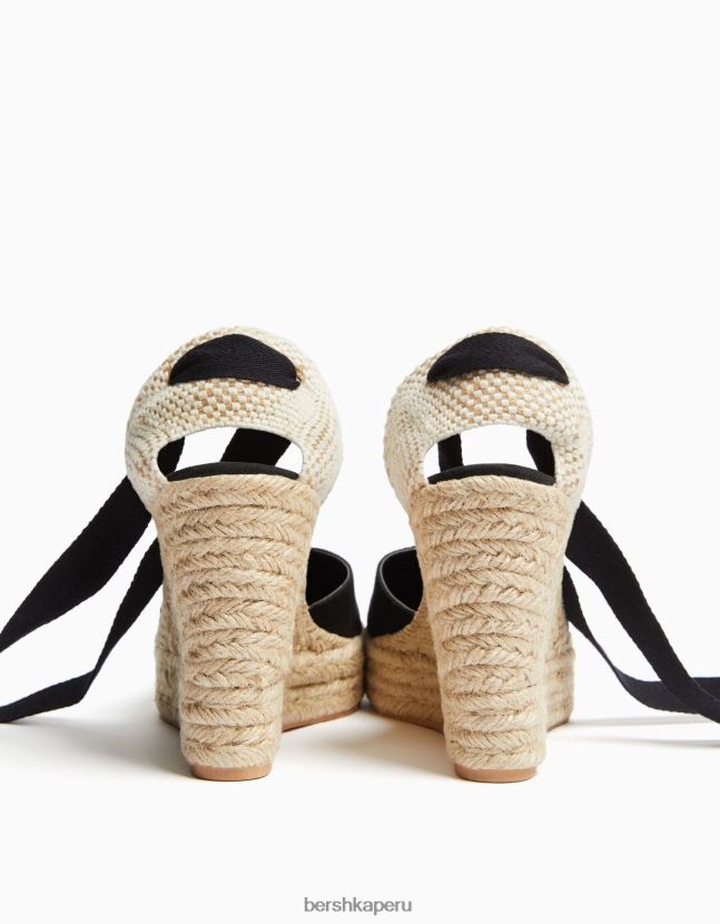 negro Bershka mujer cuña de yute con cordones 806J6B2190