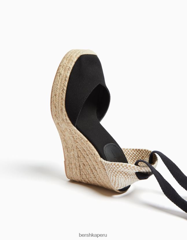 negro Bershka mujer cuña de yute con cordones 806J6B2190