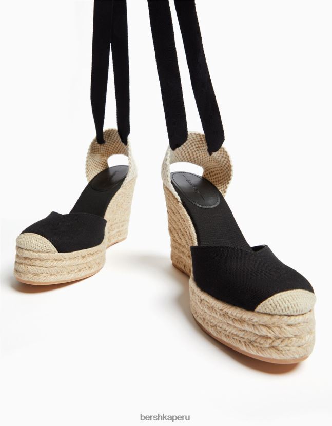 negro Bershka mujer cuña de yute con cordones 806J6B2190