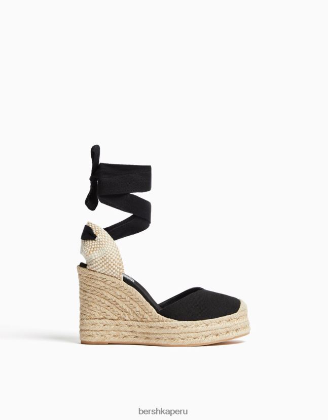 negro Bershka mujer cuña de yute con cordones 806J6B2190