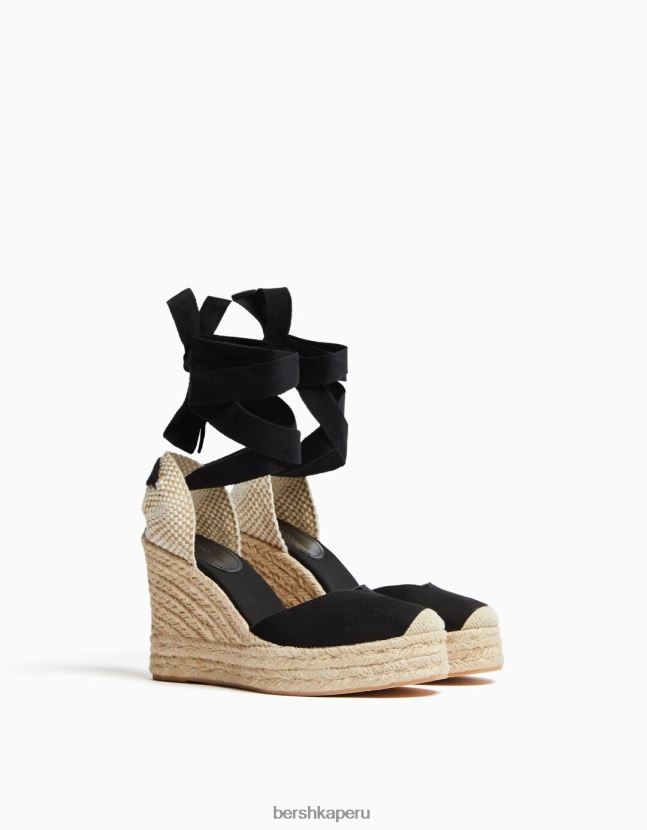 negro Bershka mujer cuña de yute con cordones 806J6B2199
