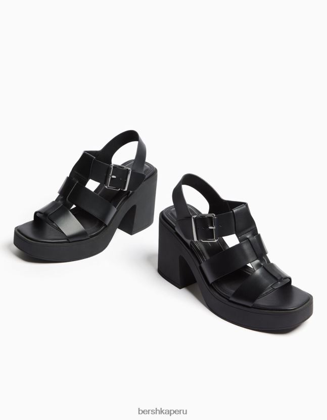 negro Bershka mujer sandalias con tacón estilo jaula 806J6B2203