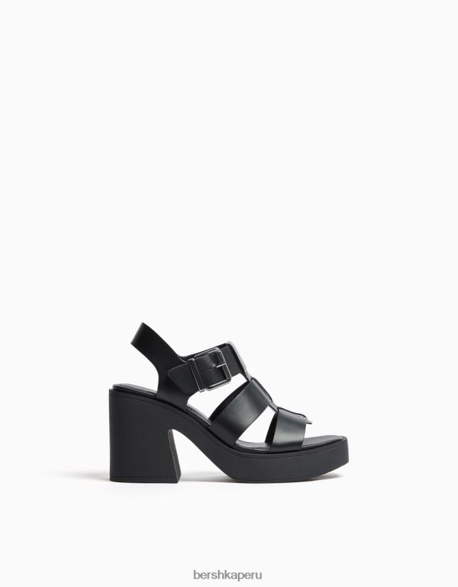 negro Bershka mujer sandalias con tacón estilo jaula 806J6B2203