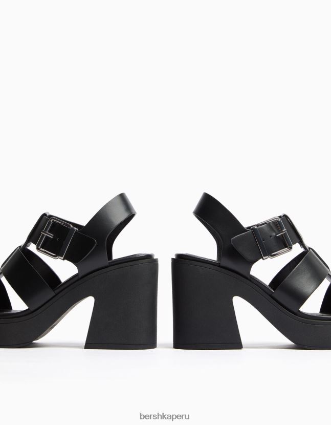 negro Bershka mujer sandalias con tacón estilo jaula 806J6B2204