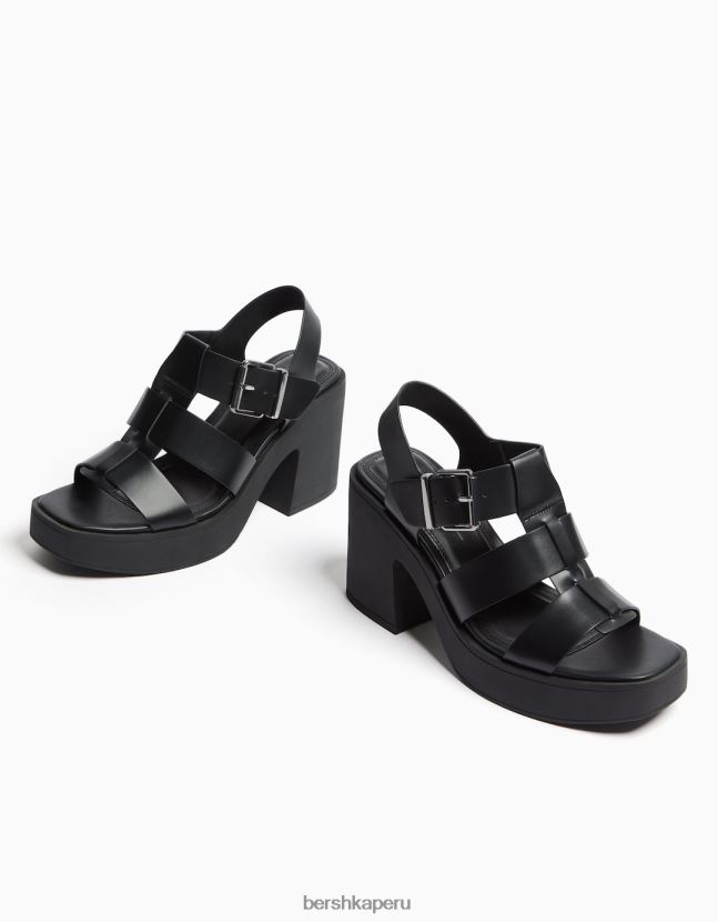 negro Bershka mujer sandalias con tacón estilo jaula 806J6B2204