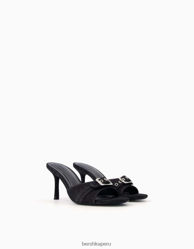 negro Bershka mujer sandalias de mezclilla con tacón alto 806J6B1970