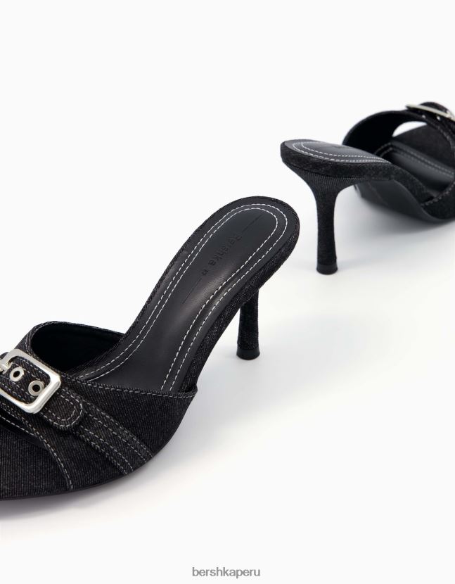 negro Bershka mujer sandalias de mezclilla con tacón alto 806J6B1970