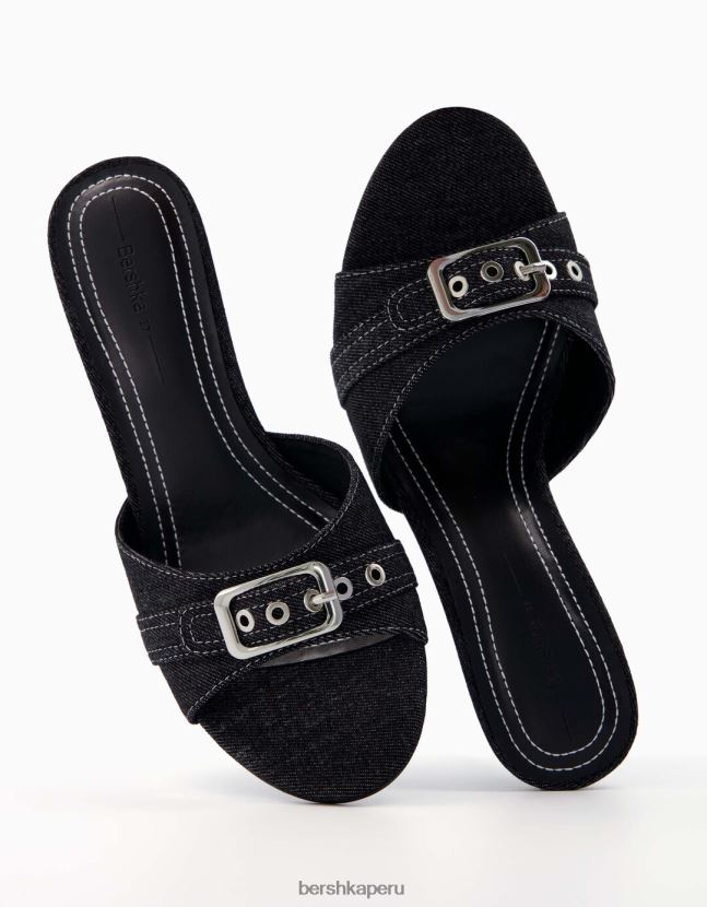 negro Bershka mujer sandalias de mezclilla con tacón alto 806J6B1970