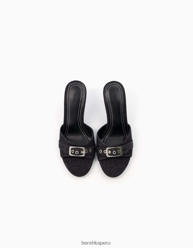 negro Bershka mujer sandalias de mezclilla con tacón alto 806J6B1970