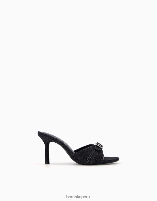 negro Bershka mujer sandalias de mezclilla con tacón alto 806J6B1970