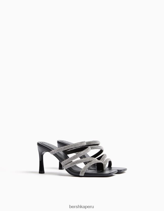 negro Bershka mujer sandalias de tacón alto con tiras de pedrería 806J6B2139