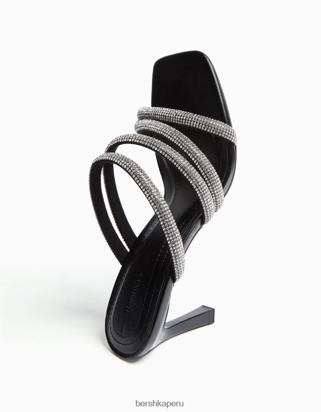 negro Bershka mujer sandalias de tacón alto con tiras de pedrería 806J6B2139