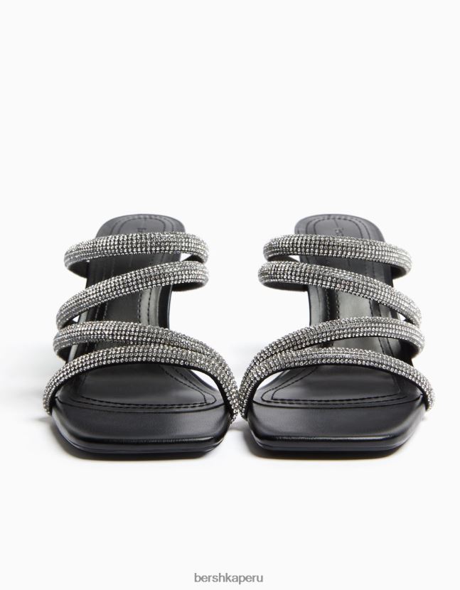 negro Bershka mujer sandalias de tacón alto con tiras de pedrería 806J6B2139