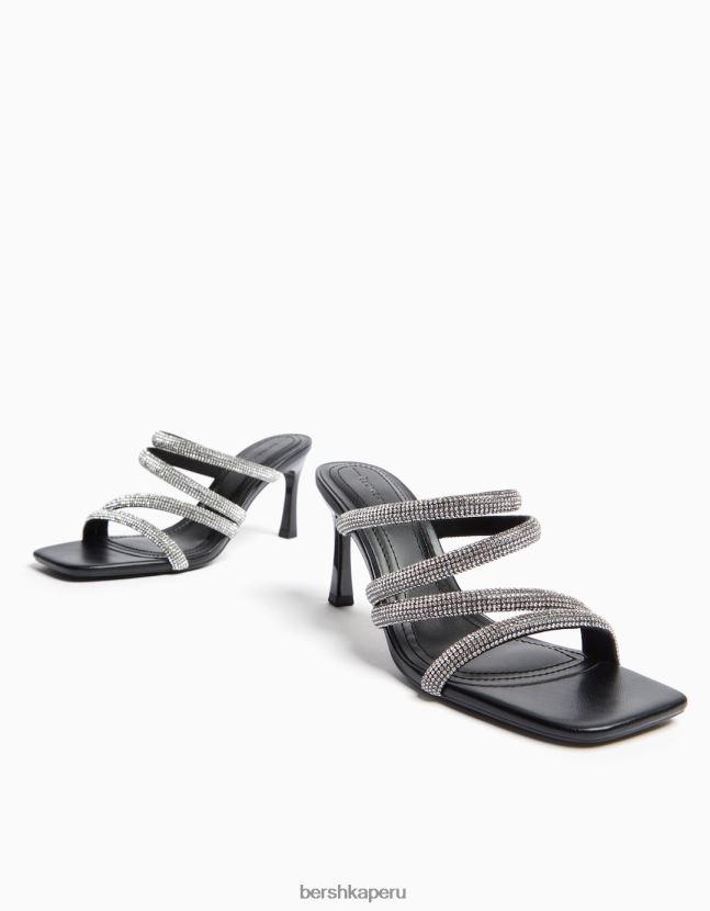 negro Bershka mujer sandalias de tacón alto con tiras de pedrería 806J6B2139