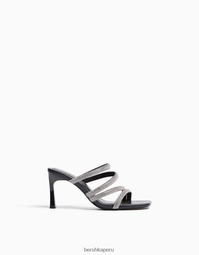 negro Bershka mujer sandalias de tacón alto con tiras de pedrería 806J6B2139