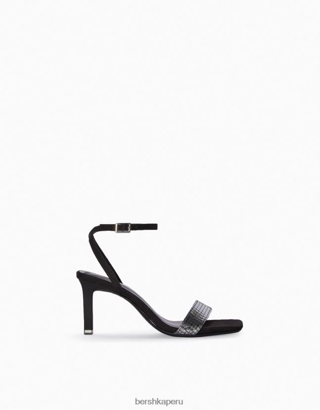 negro Bershka mujer sandalias de tacón con pulsera al tobillo y empeine metalizado 806J6B2194