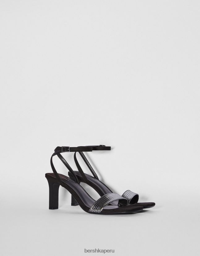 negro Bershka mujer sandalias de tacón con pulsera al tobillo y empeine metalizado 806J6B2197
