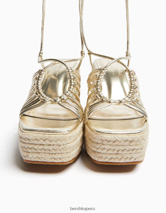 oro Bershka mujer alpargatas con tiras y cuña con cordones 806J6B2181