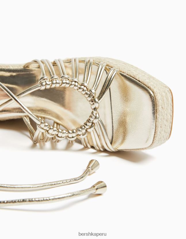 oro Bershka mujer alpargatas con tiras y cuña con cordones 806J6B2181