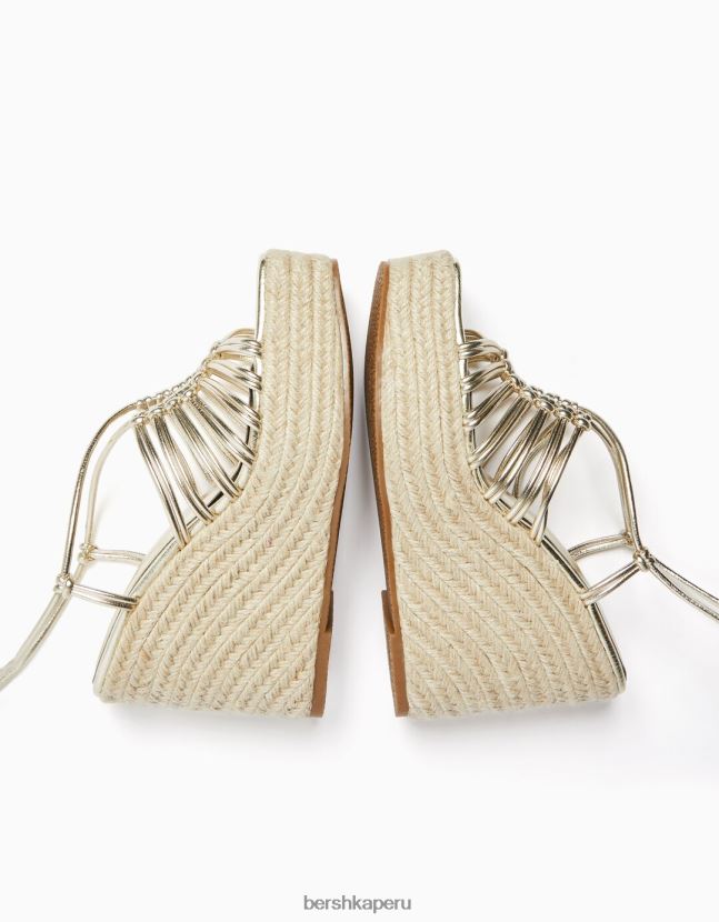 oro Bershka mujer alpargatas con tiras y cuña con cordones 806J6B2181