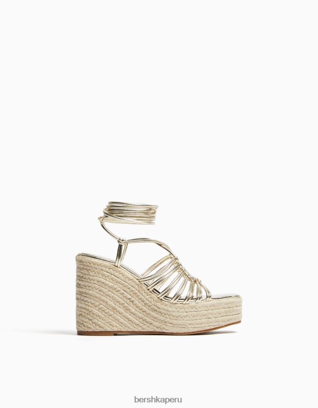 oro Bershka mujer alpargatas con tiras y cuña con cordones 806J6B2181