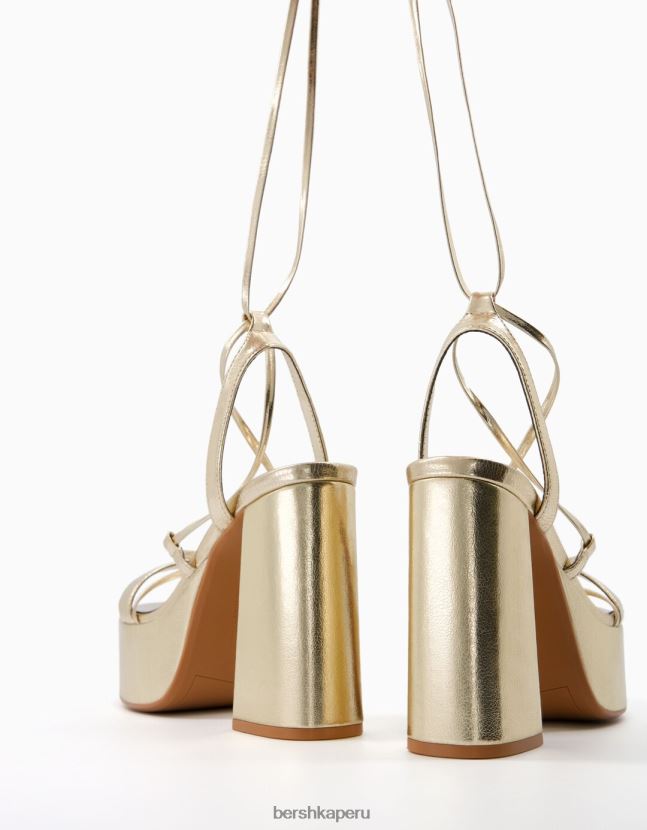 oro Bershka mujer sandalias con plataforma metalizada y tacón alto atado 806J6B2337