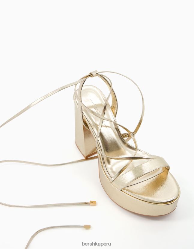 oro Bershka mujer sandalias con plataforma metalizada y tacón alto atado 806J6B2337