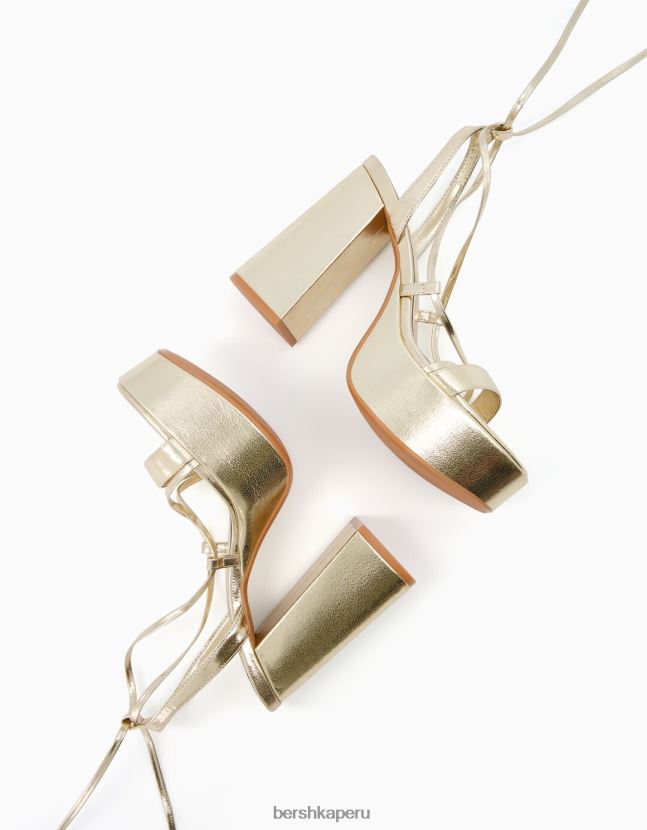 oro Bershka mujer sandalias con plataforma metalizada y tacón alto atado 806J6B2337