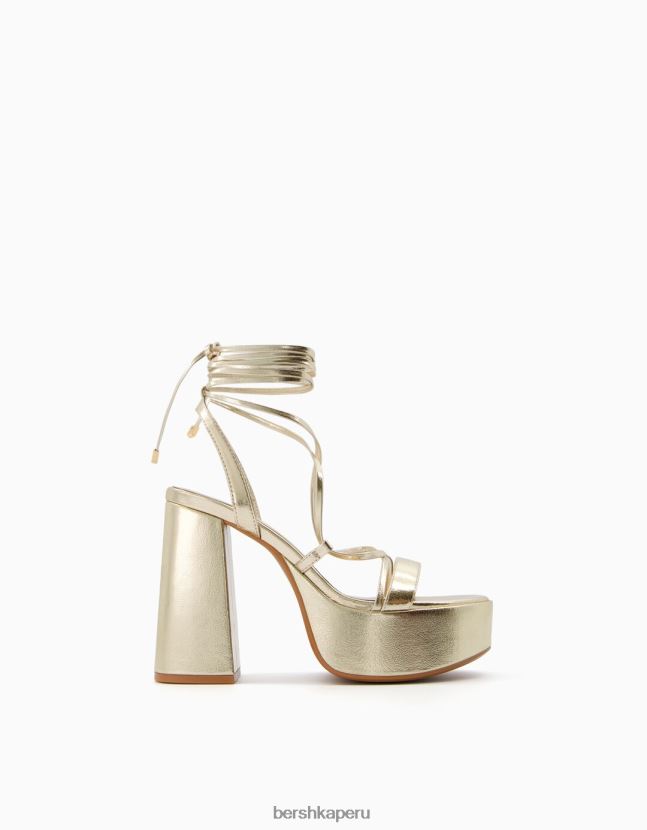oro Bershka mujer sandalias con plataforma metalizada y tacón alto atado 806J6B2337