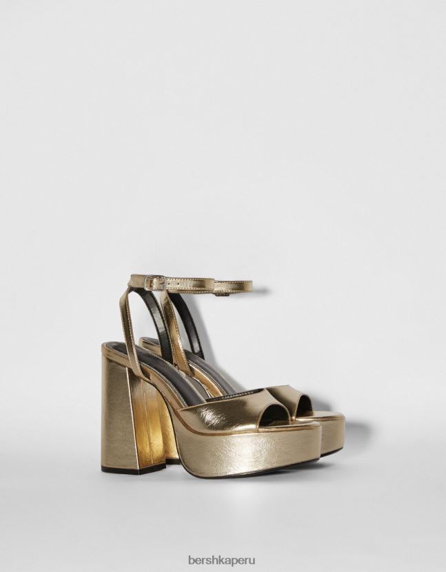 oro Bershka mujer sandalias con plataforma y tacón metalizado 806J6B2174