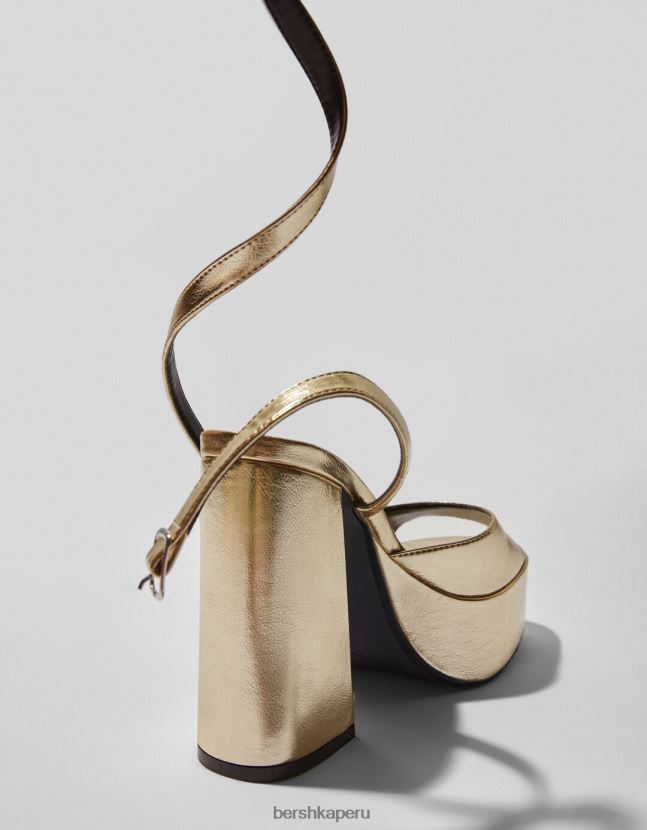 oro Bershka mujer sandalias con plataforma y tacón metalizado 806J6B2174
