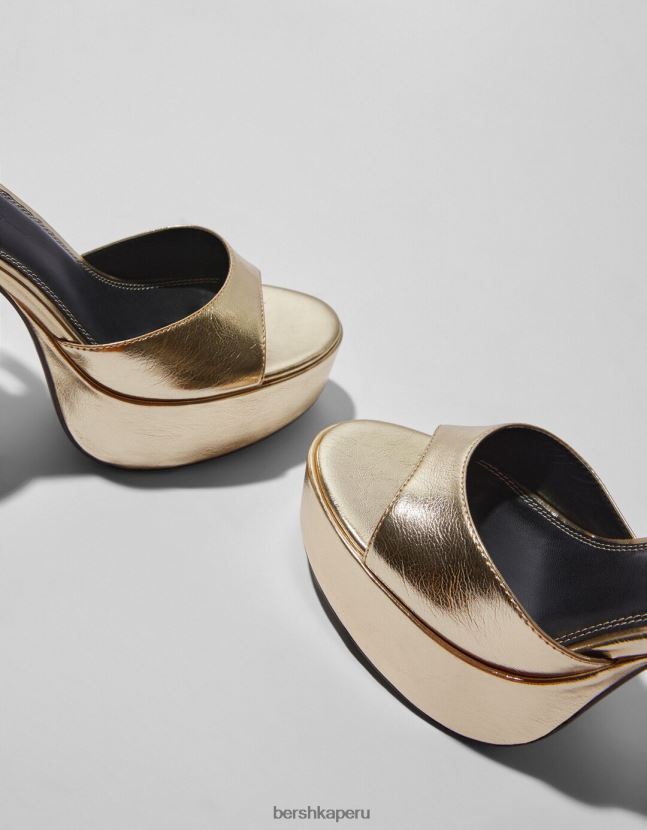 oro Bershka mujer sandalias con plataforma y tacón metalizado 806J6B2174