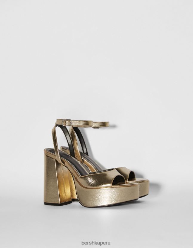 oro Bershka mujer sandalias con plataforma y tacón metalizado 806J6B2184