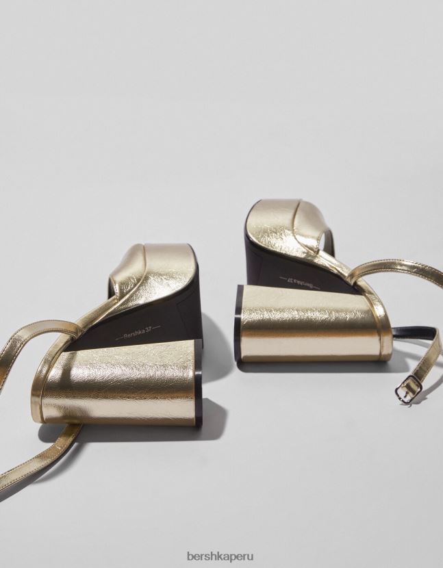 oro Bershka mujer sandalias con plataforma y tacón metalizado 806J6B2184