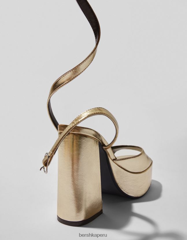 oro Bershka mujer sandalias con plataforma y tacón metalizado 806J6B2184