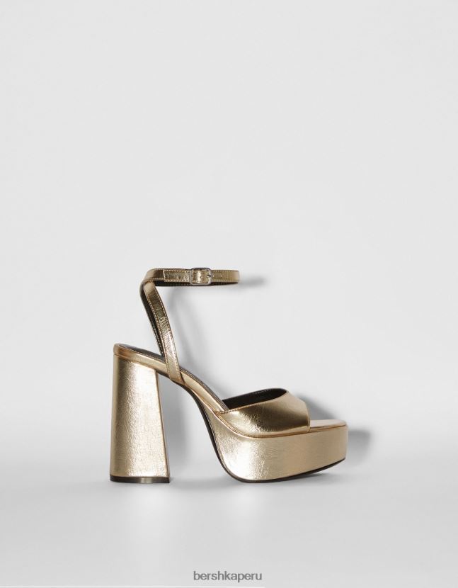 oro Bershka mujer sandalias con plataforma y tacón metalizado 806J6B2184