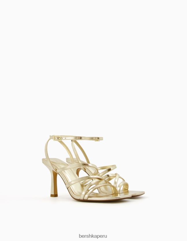 oro Bershka mujer sandalias de tiras con tiras en el tobillo 806J6B2173