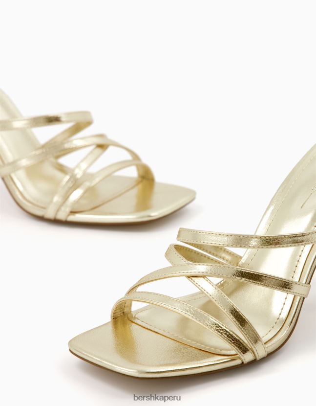 oro Bershka mujer sandalias de tiras con tiras en el tobillo 806J6B2173