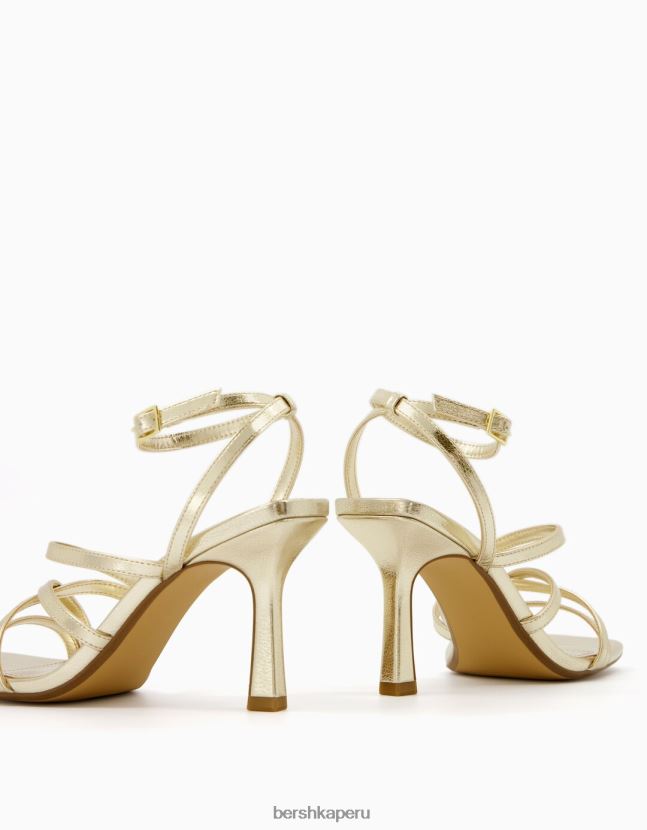 oro Bershka mujer sandalias de tiras con tiras en el tobillo 806J6B2173
