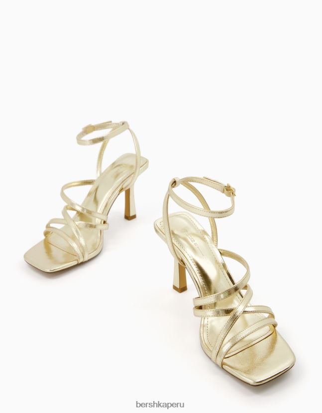 oro Bershka mujer sandalias de tiras con tiras en el tobillo 806J6B2173