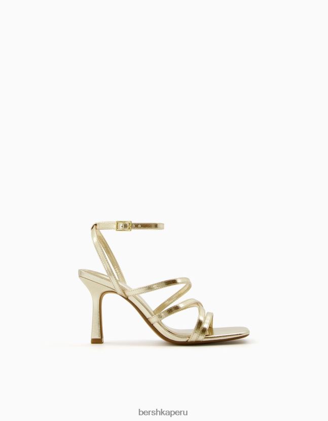 oro Bershka mujer sandalias de tiras con tiras en el tobillo 806J6B2173